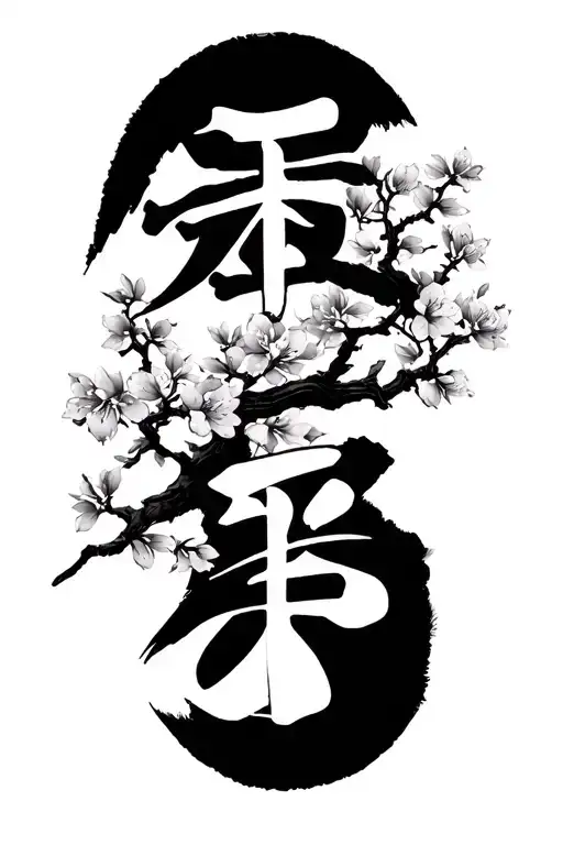 kyokushin karate kanji and kanku with cherry blossom tree tattoo design idea