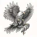 bald eagle carrying checkered flag tattoo design idea