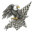 bald eagle carrying checkered flag tattoo design idea