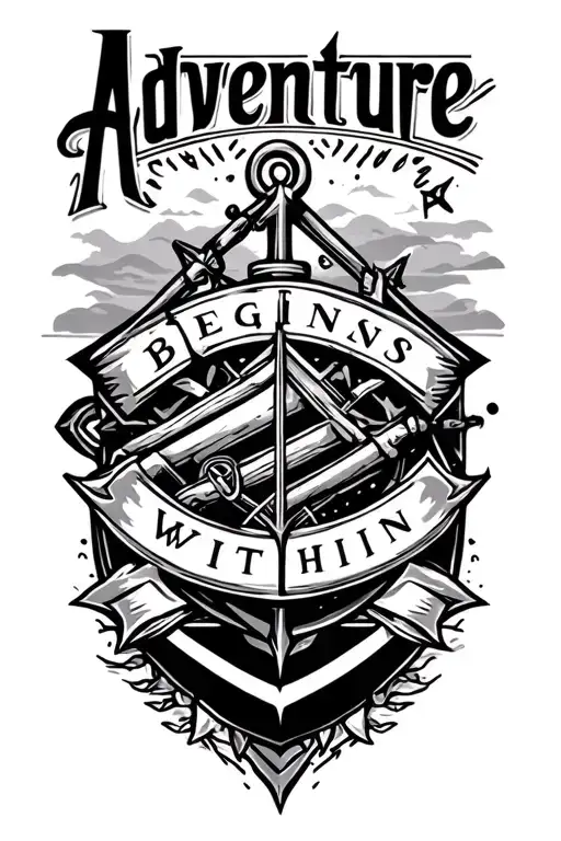 "Adventure begins within" a nautical theme geometric arm sleeve tattoo tattoo design idea