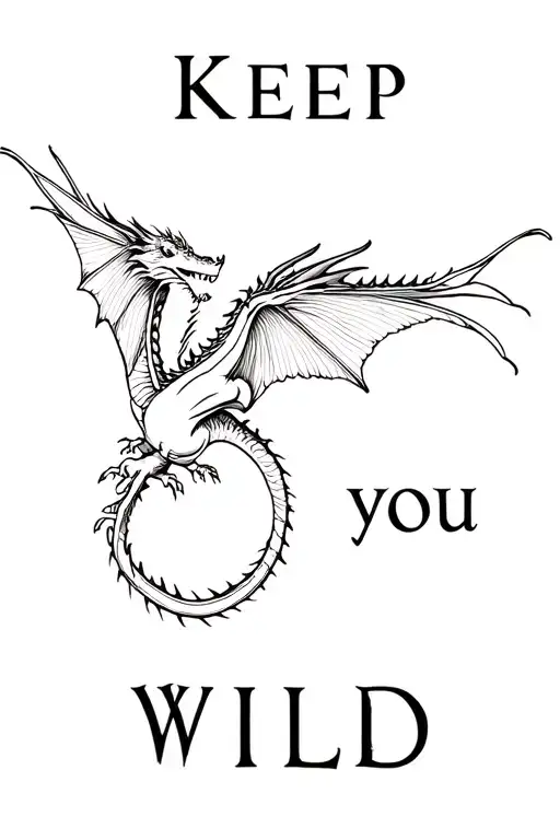 "Keep you wild" British White dragon flying tattoo design idea