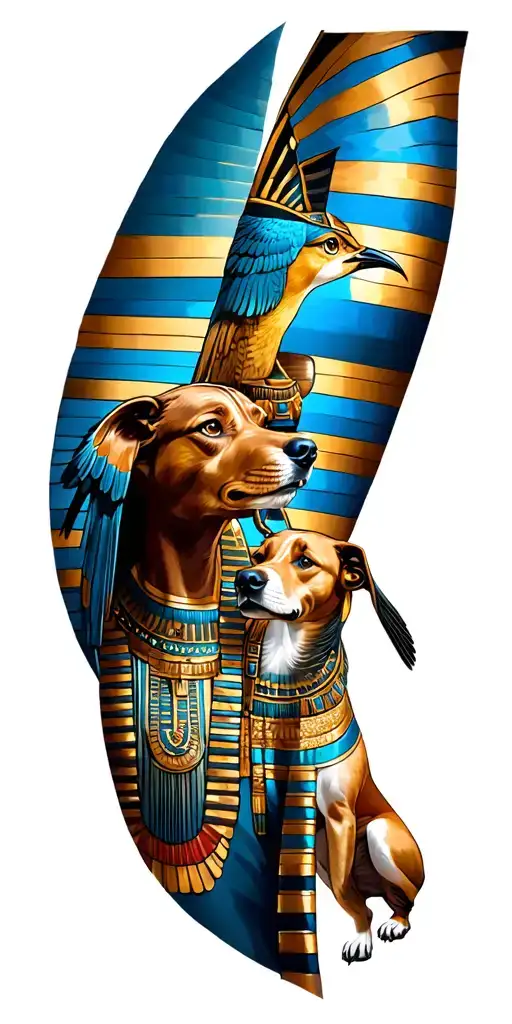 Egyptian tatoo with bird or dog mixing with the pyramids tattoo design idea