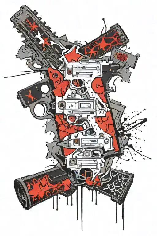 broken guns money drugs tattoo design idea