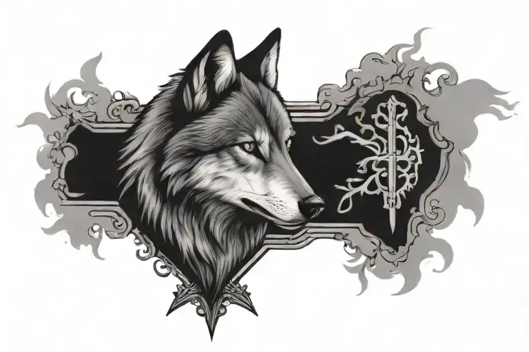 Wolf And Cross tattoo design idea