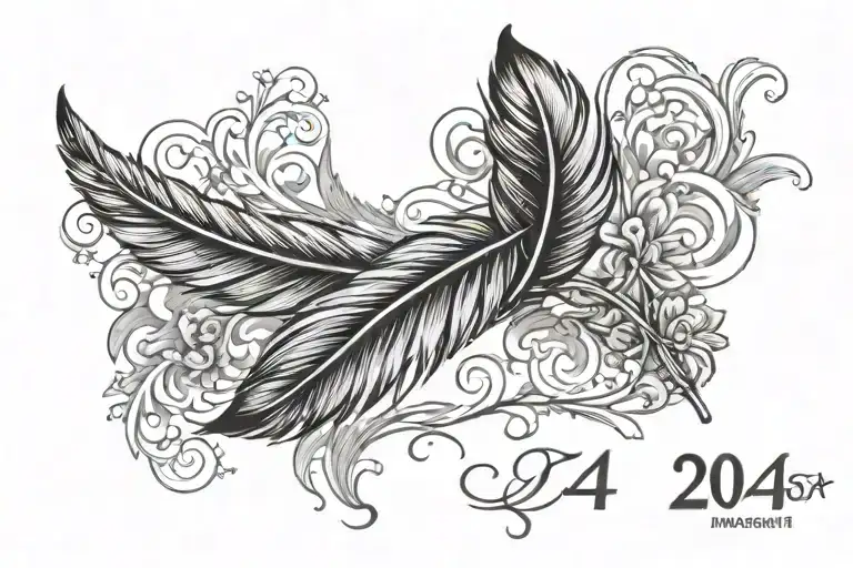 feather and date march 1st 2024 tattoo design idea