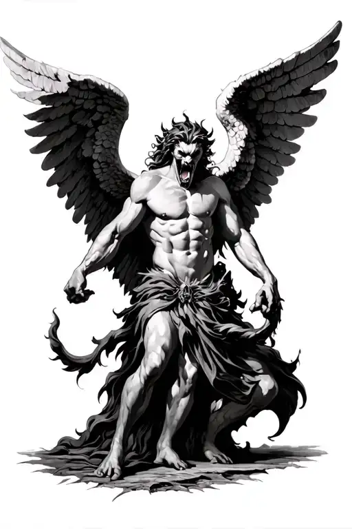 angel Gabriel fighting demon tattoo design idea