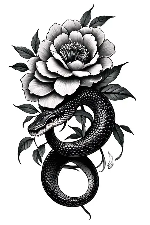 snake and flowers tattoo design idea