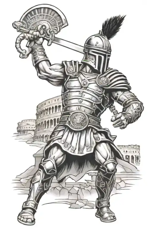 maximus gladiator in front of colosseum tattoo design idea