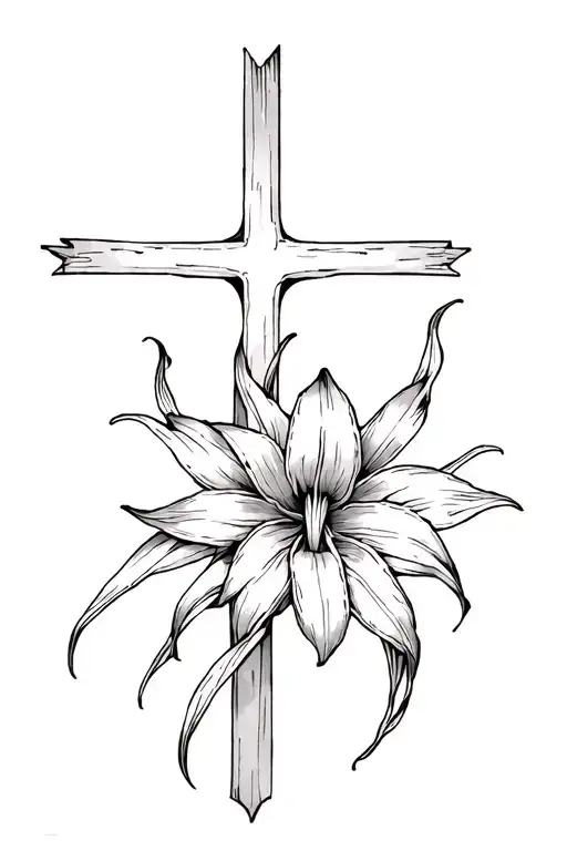 spiderlily behind cross tattoo tattoo design idea