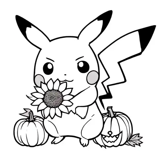 Pikachu holding a sunflower and pumpkins alice tattoo design idea