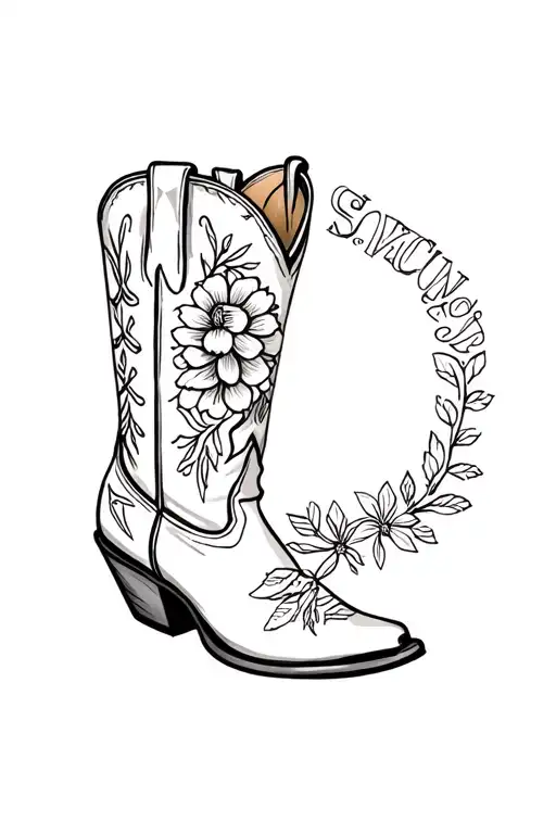 cowboy boot with flowers says cowgirl tattoo design idea