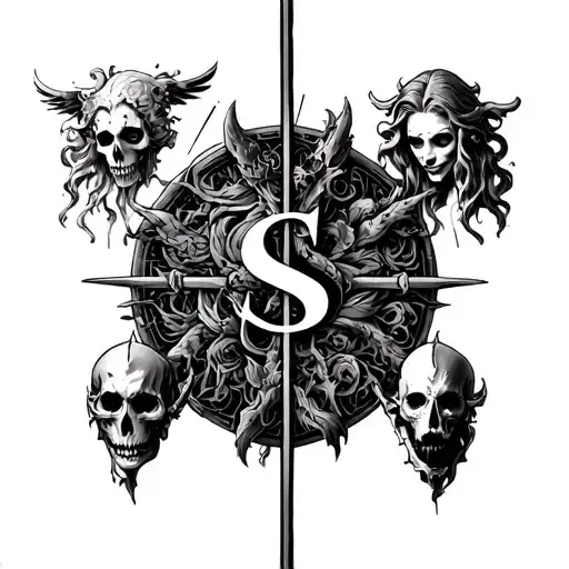 seven deadly sins vs 7 heavenly virtues tattoo design idea