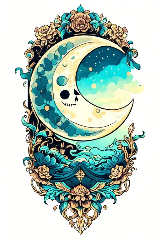 pice moon with ornamental details tattoo design idea
