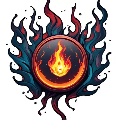 Flame and ignition button tattoo design idea