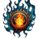 Flame and ignition button tattoo design idea