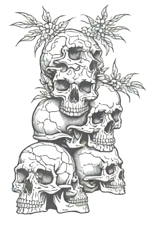 thee skulls stacked vertically one blindfolded tattoo design idea