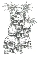 thee skulls stacked vertically one blindfolded tattoo design idea