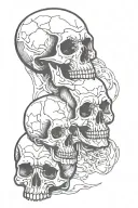thee skulls stacked vertically one blindfolded tattoo design idea