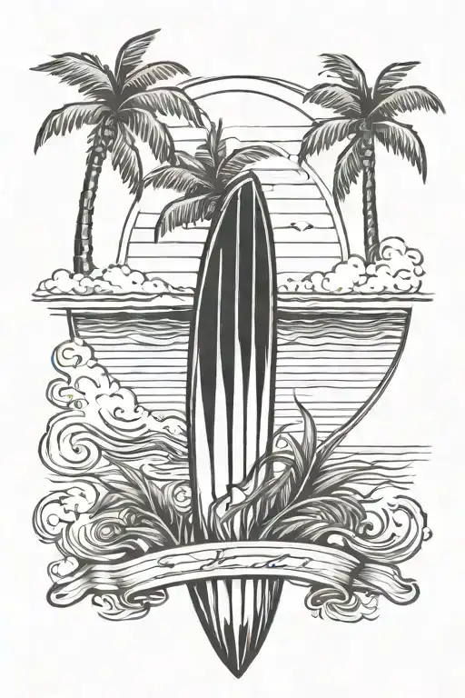 beach theme with surfboards Long Island no palm trees  tattoo design idea