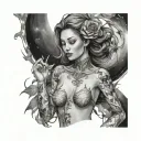 sensual woman upper body celestial tattoo design idea