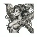 sensual woman upper body celestial tattoo design idea