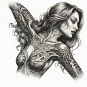 sensual woman upper body celestial tattoo design idea