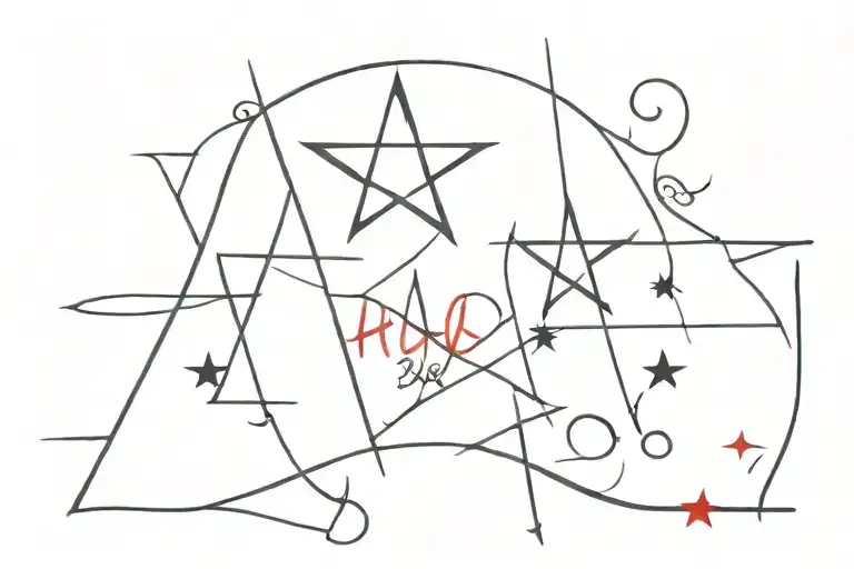 "Aho blood" script trailing off include 3 nautical stars in black and red underneath the words  tattoo design idea