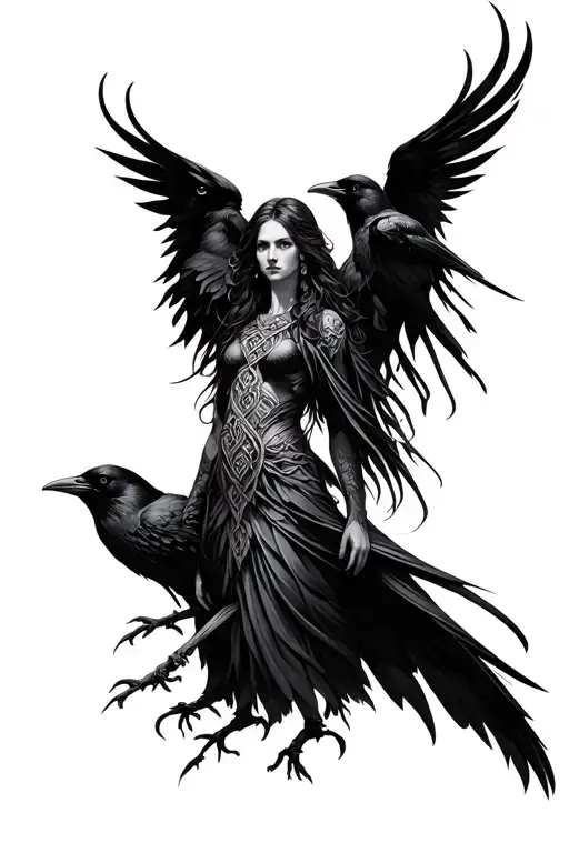 celtic goddess the morrigan, include triple goddess aspect ages, include crows  tattoo design idea