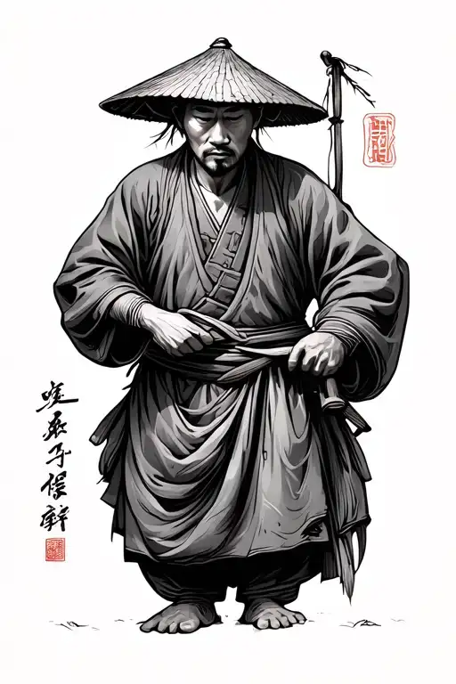 the old chinese farmer story illustrated tattoo design idea