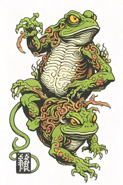 japanese frog fighting demons tattoo design idea