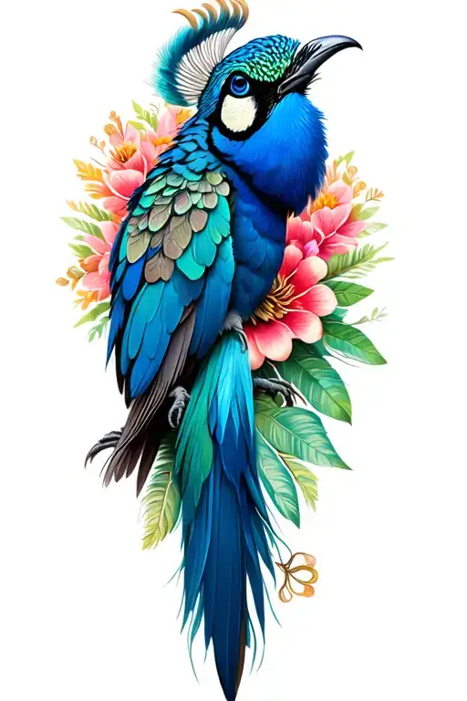 The Resplendent Quetzal and peacock tattoo design idea
