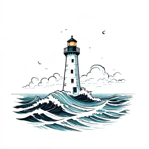 have a minimalist tattoo of. lighthouse my emotions are like waves but my partner always gets me back to the shore tattoo design idea