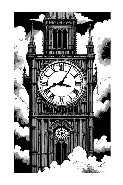 clock tower tattoo design idea