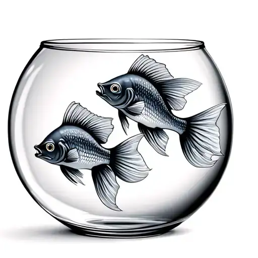 two fish swimming in a fish bowl tattoo design idea