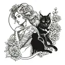 aphrodite and cat playing tattoo design idea
