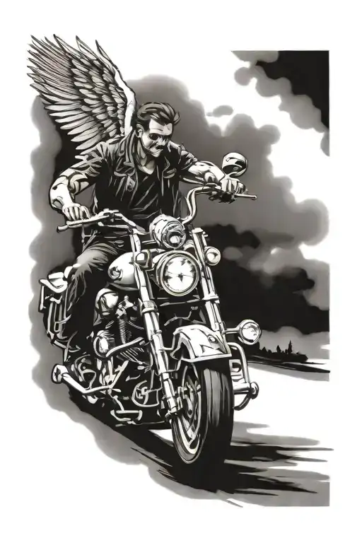 forearm tattoo with 7/12/1972-10/16/2010 with an angel and motorcycles tattoo design idea