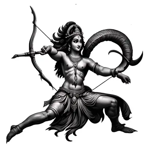arjuna's archery, aries zodiac sign, bharani natcharthra combined tattoo design idea