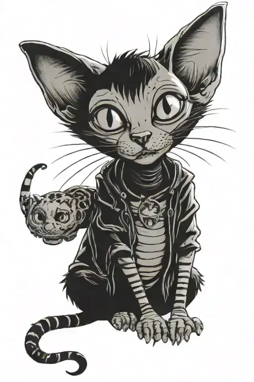 cat from coraline with dragon snappers tattoo design idea