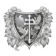 coat of arms dove wings closed, cross  tattoo design idea