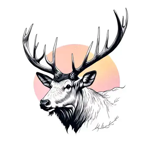 bull elk fine line simple with antlers  tattoo design idea