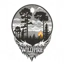 wildfire with words "Refining fire - October 5, 2024" written tattoo design idea
