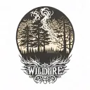 wildfire with words "Refining fire - October 5, 2024" written tattoo design idea