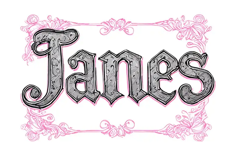 "James " metal and punk rock with flowy pink dainty background tattoo design idea