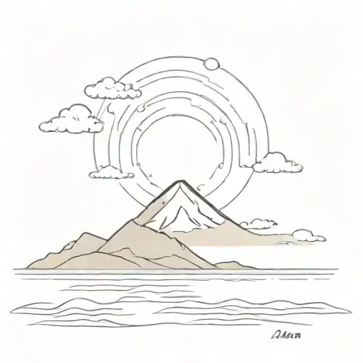 sunset at the sea, with reference to Naples, preferably with Vesuvius tattoo design idea