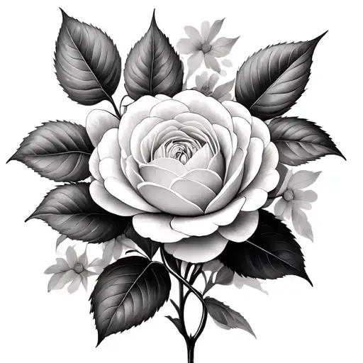 camellia flowers with Steve hidden in it tattoo design idea