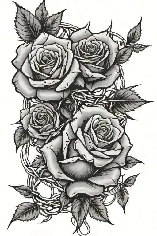 barbed wire with roses coming out of it tattoo design idea