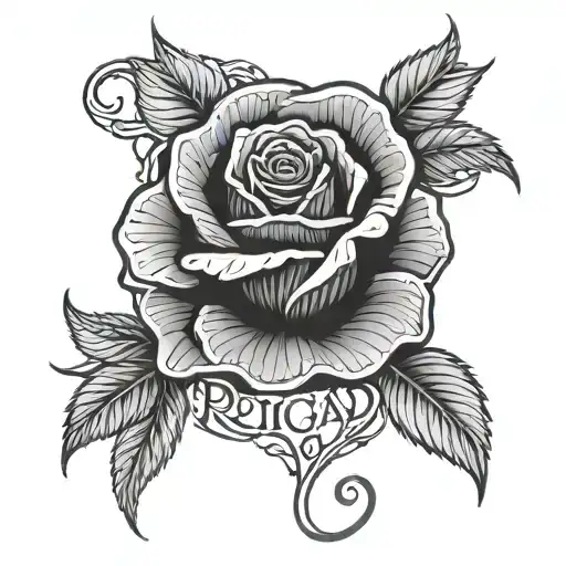 rose and word 'rich or dead' written across tattoo design idea