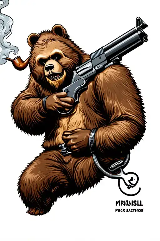 smokey the bear holding machine gun smoking a pipe tattoo design idea