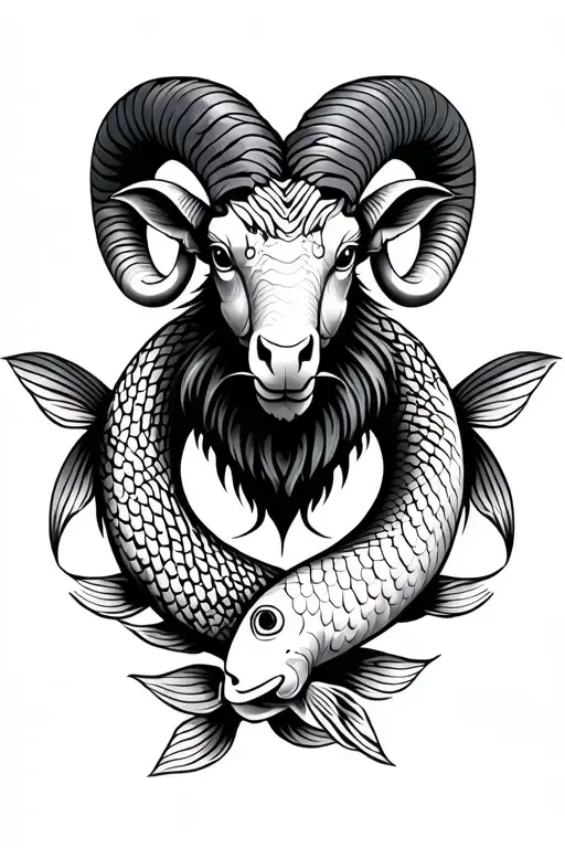 ram with 2 koi fish around it tattoo design idea