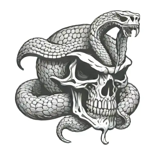 A hooded cobra coiled around a skull. tattoo design idea